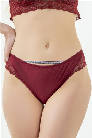 Magic Form 777 Kadın Bordo Taşlı Dantelli Normal Külot