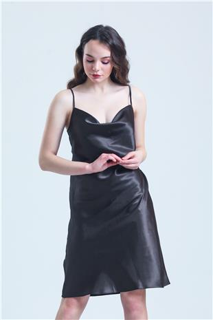 Magic Form 7790 Kadın Kahverengi Degaje Yaka Saten Gecelik