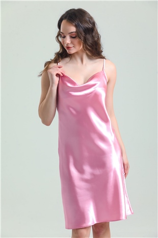 Magic Form 7790 Kadın Pembe Degaje Yaka Saten Gecelik