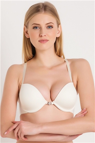 Magic Form 8026 Kadın Ekru Önden Klipsli Sırtı Şeritli Çıkarılabilir Destekli Sütyen