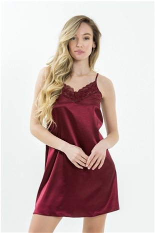 Magic Form 87430 Kadın Bordo Krep Saten Dantelli Gecelik