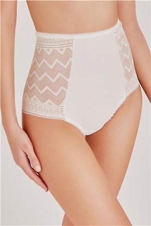 Magic Form 948 Kadın Ekru Zigzag Dantelli Yüksek Bel Külot