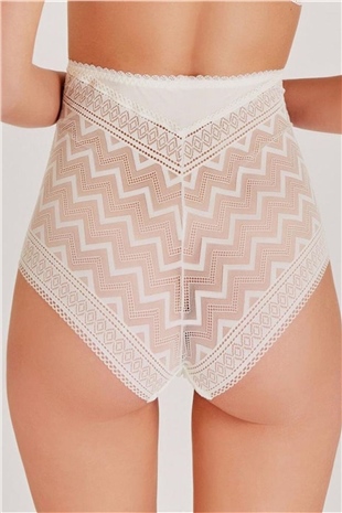 Magic Form 948 Kadın Ekru Zigzag Dantelli Yüksek Bel Külot