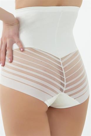 Magic Form 9720 Kadın Ekru Çizgili Dantelli Korse