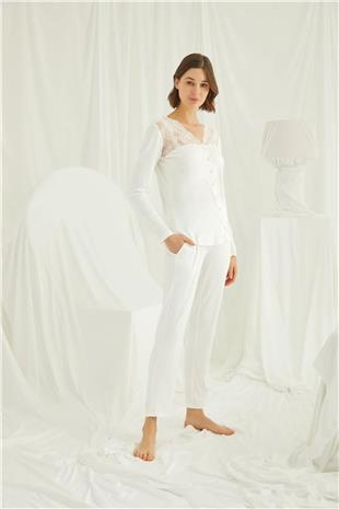 Monamise 18201 Kadın Ekru Pijama Takım