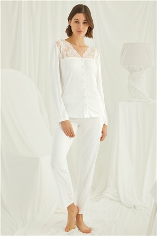 Monamise 18201 Kadın Ekru Pijama Takım