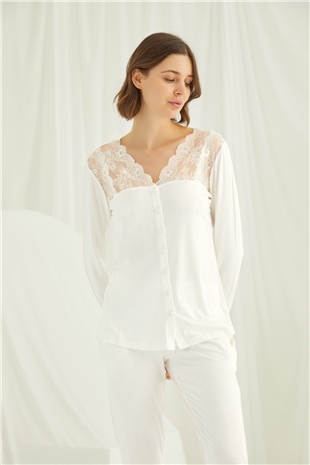 Monamise 18201 Kadın Ekru Pijama Takım