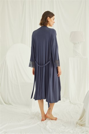 Monamise 18210305 Kadın Lacivert Hamile Lohusa Seti Sabahlık Gecelik Pijama Takım