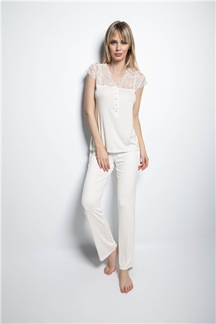 Monamise 18233 Kadın Ekru Pijama Takım