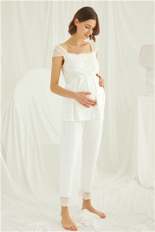 Monamise 18303 Kadın Ekru Hamile Lohusa Pijama Takım