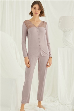 Monamise 18434 Kadın Vizon Uzun Kollu Pijama Takım