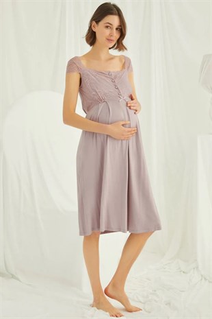 Monamise 18438440 Kadın Vizon Hamile Lohusa Seti Sabahlık Gecelik Pijama Takım