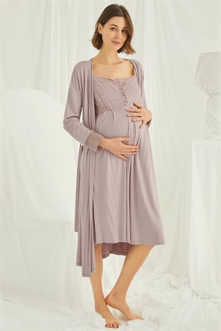 Monamise 18438440 Kadın Vizon Hamile Lohusa Seti Sabahlık Gecelik Pijama Takım