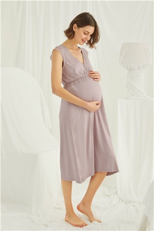 Monamise 18449 Kadın Vizon Hamile Lohusa Kısa Kollu Gecelik