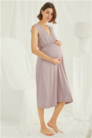 Monamise 18449 Kadın Vizon Hamile Lohusa Kısa Kollu Gecelik