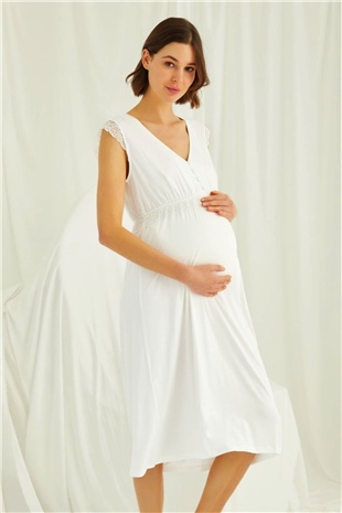 Monamise 18450 Kadın Ekru Hamile Lohusa Kısa Kollu Gecelik