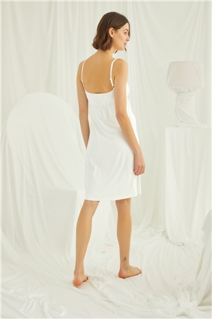 Monamise 18489 Kadın Ekru Dantelli İp Askılı Hamile Lohusa Gecelik