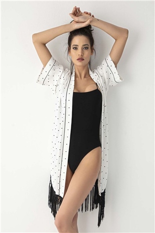 Monamise 19128 Kadın Beyaz Tek Kimono