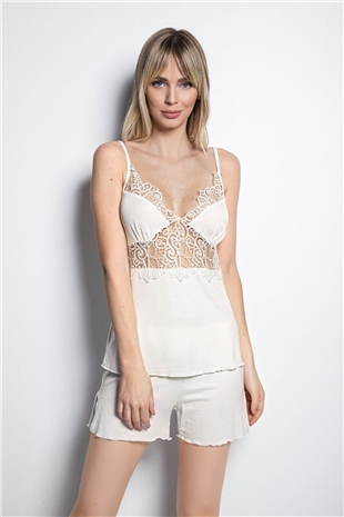 Monamise 19163 Kadın Ekru Şort Takım