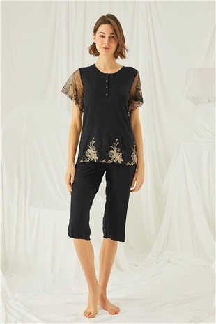 Monamise 19172 Kadın Siyah Kapri Takım