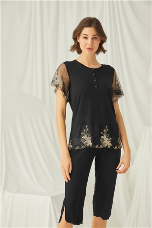 Monamise 19172 Kadın Siyah Kapri Takım