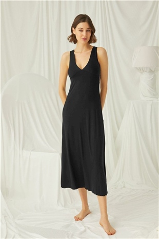 Monamise 19192 Kadın Siyah Kısa Kollu Gecelik