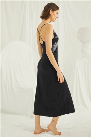 Monamise 19195 Kadın Siyah Kısa Kollu Gecelik