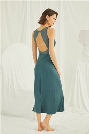 Monamise 19300 Kadın Yeşil Kısa Kollu Gecelik