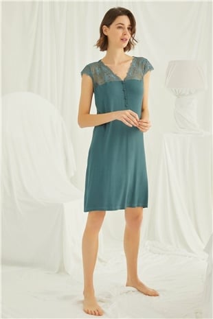Monamise 19302 Kadın Yeşil Kısa Kollu Gecelik