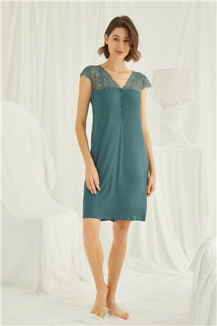 Monamise 19302 Kadın Yeşil Kısa Kollu Gecelik