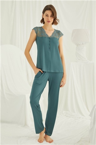 Monamise 19303 Kadın Yeşil Kısa Kollu Pijama Takım