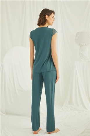 Monamise 19303 Kadın Yeşil Kısa Kollu Pijama Takım