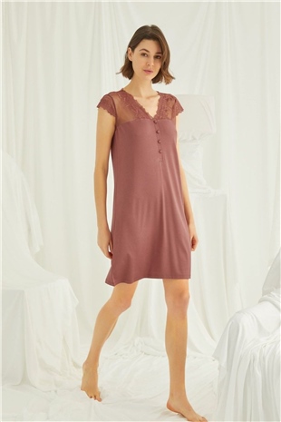 Monamise 19311 Kadın Kahve Kısa Kollu Gecelik