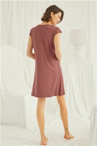 Monamise 19311 Kadın Kahve Kısa Kollu Gecelik