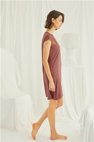 Monamise 19311 Kadın Kahve Kısa Kollu Gecelik