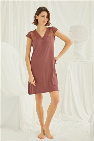 Monamise 19311 Kadın Kahve Kısa Kollu Gecelik