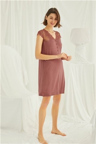 Monamise 19311 Kadın Kahve Kısa Kollu Gecelik