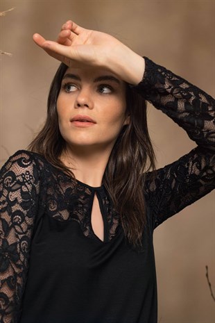 Monamise 20120 Kadın Siyah Uzun Kollu Gecelik