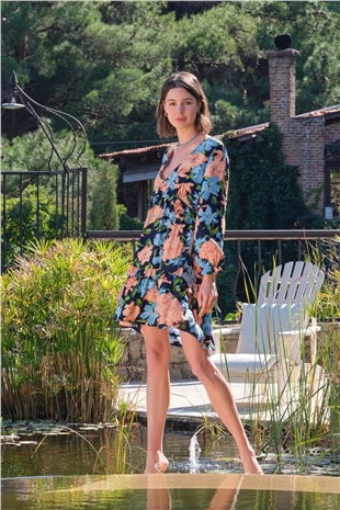 Monamise 22007 Kadın Lacivert Kısa Kol Elbise