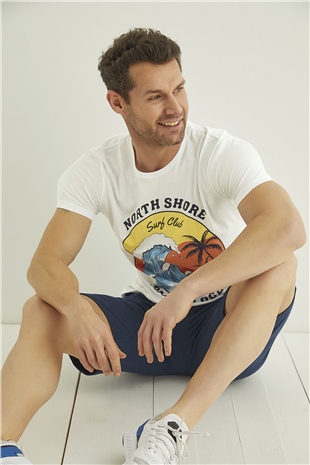 Monamise 22095 Erkek Beyaz Lacivert Şort Takım