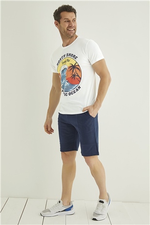 Monamise 22095 Erkek Beyaz Lacivert Şort Takım