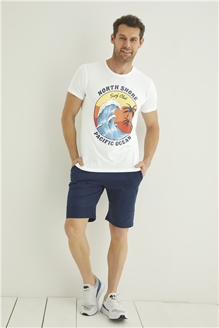 Monamise 22095 Erkek Beyaz Lacivert Şort Takım