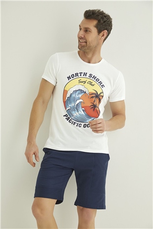 Monamise 22095 Erkek Beyaz Lacivert Şort Takım