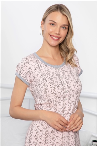 Monamise 3515 Kadın Standart Yarım Pat Bisiklet Yaka Kısa Kol Gecelik