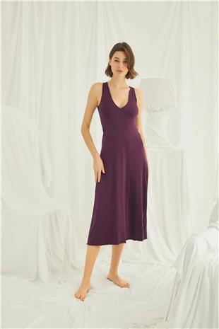 Monamise Kadın Bordo Göğüs ve Sırt Dekoteli Brode Dantelli Yırtmaçlı Gecelik 19226