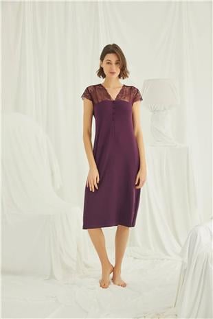 Monamise Kadın Bordo Kısa Kollu Gecelik 18403