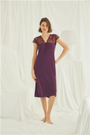 Monamise Kadın Bordo Kısa Kollu Gecelik 18403