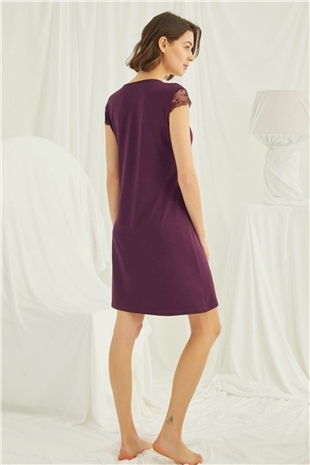 Monamise Kadın Bordo Kısa Kollu Gecelik 19229