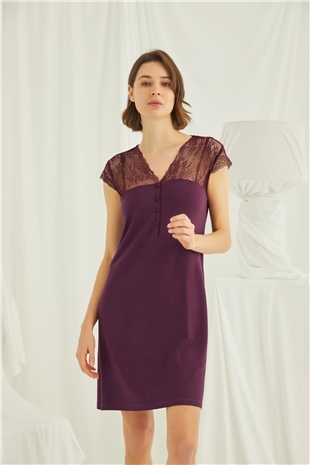 Monamise Kadın Bordo Kısa Kollu Gecelik 19229