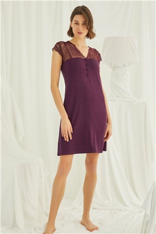 Monamise Kadın Bordo Kısa Kollu Gecelik 19229